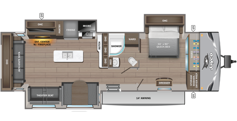 Detailed floorplan of the 2025 Jayco Jay Flight 334RTS Travel Trailer