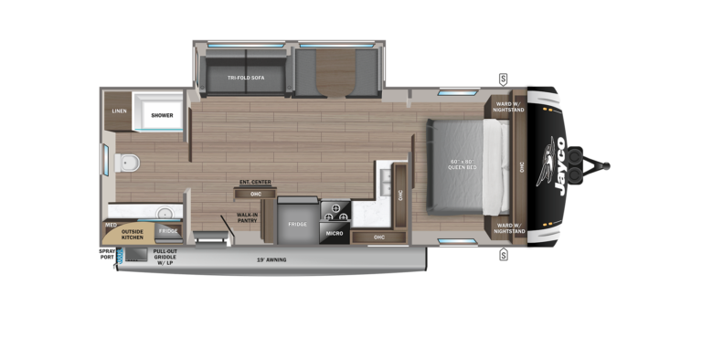 Detailed floorplan of the 2025 Jayco Jay Feather 25RB travel trailer